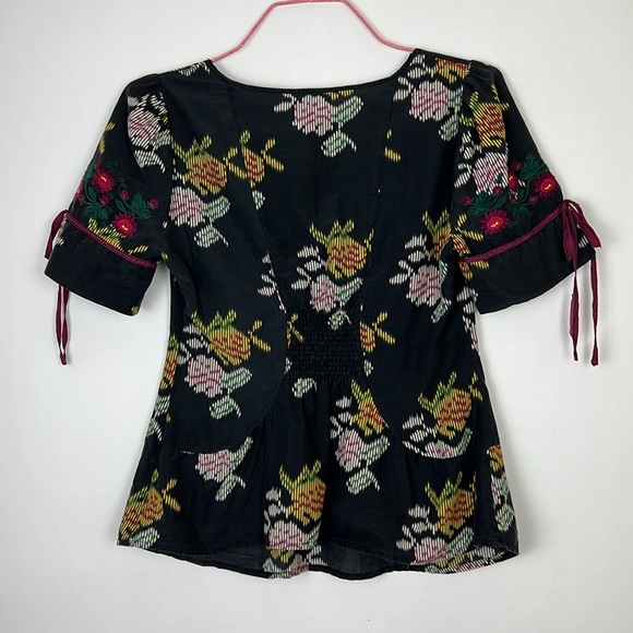 Anthropologie Floreat Black Floral Top Embroidered Sleeves Silk Blend Sz… - Picture 2 of 14